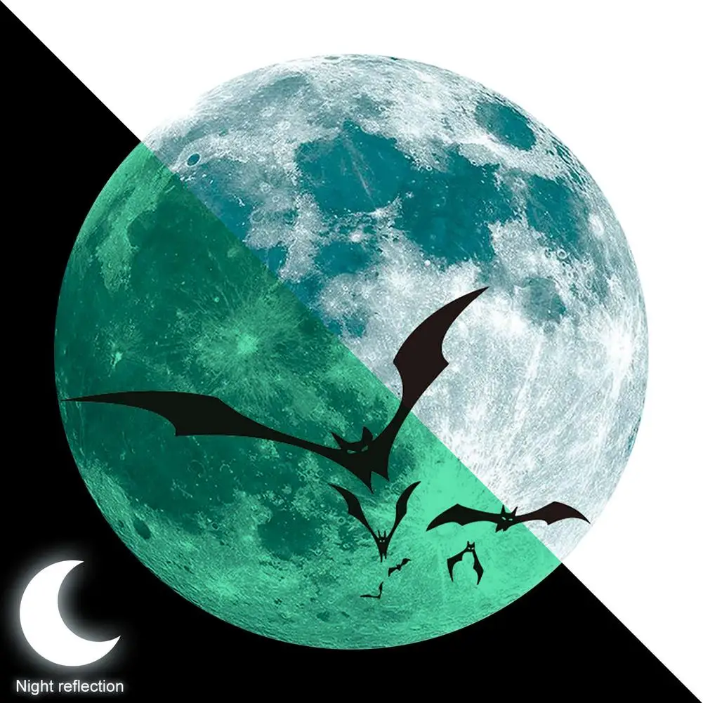 Luminous Moon Wall Sticker For Kids Room Halloween Decoration Wolf Decal Bedroom Glow In The Dark Stickers | Дом и сад