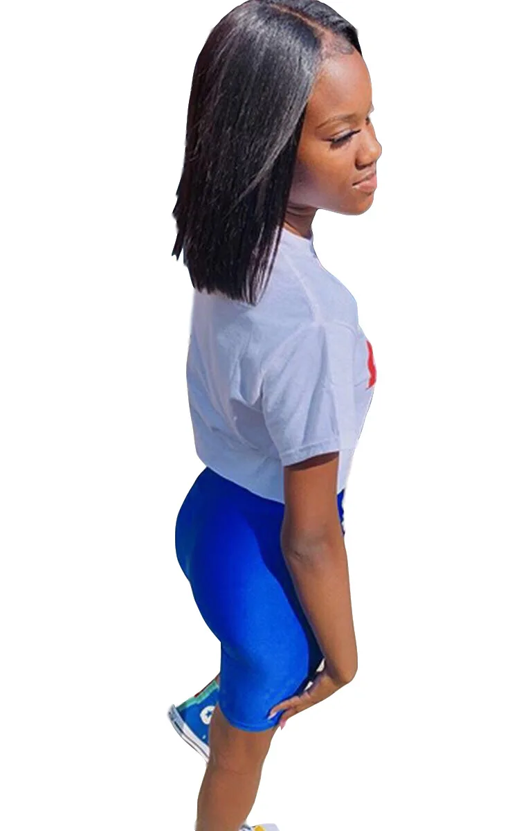 Летний женский комплект из 2 предметов с цветными буквами топ круглым вырезом и