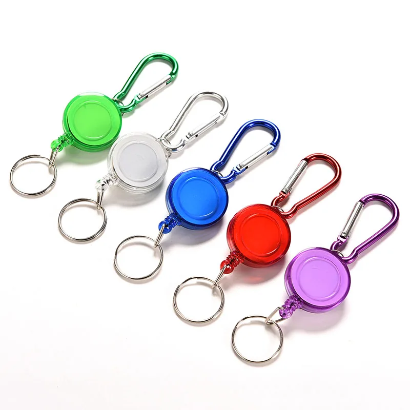 

Colourful Metal Retractable Card Badge Holder Ring Belt Clip Pull Camping Key Chain Strap Carabiner Clip Card label Keyring