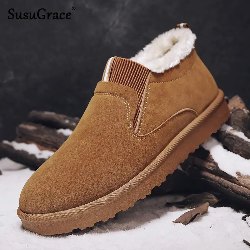 

Зимние мужские стильные туфли Susugrace из хлопка, теплые Нескользящие лоферы с подкладкой, обувь черного и серого цвета без шнуровки, Новое пос...