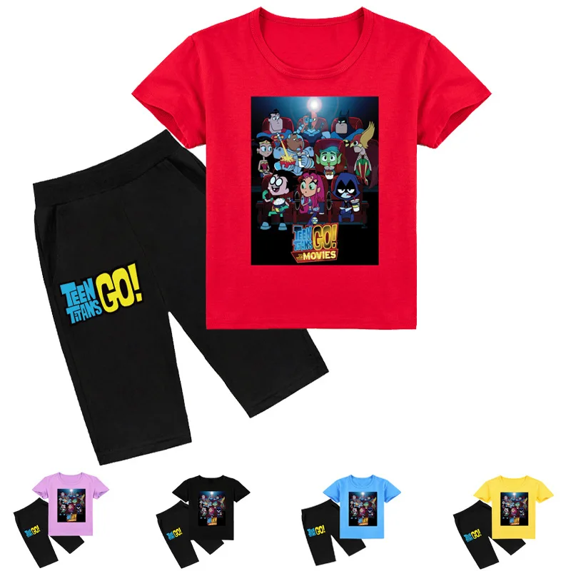 

2-16Y 2020 Summer Game Teening Titans GO T Shirt Shorts 2pcs Sets for Kids Outfits Baby Boy Clothing Set Cute Girls Sportsuits