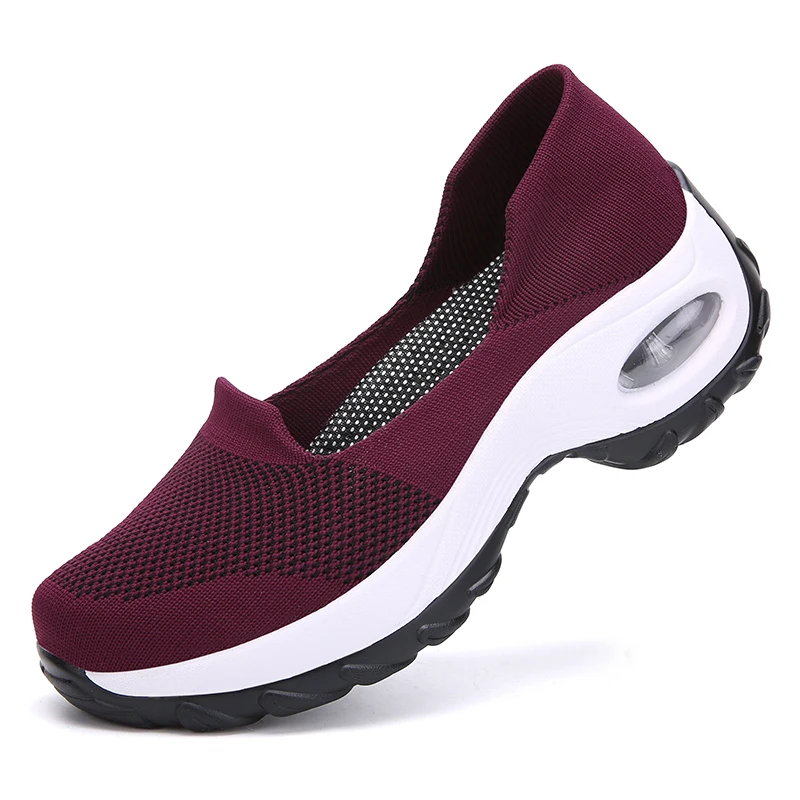 Women Sneakers Slip-On Spring Summer Cushioning Sports Shoes for Female Wine Red Comfortable Women's Loafers Flats Walking