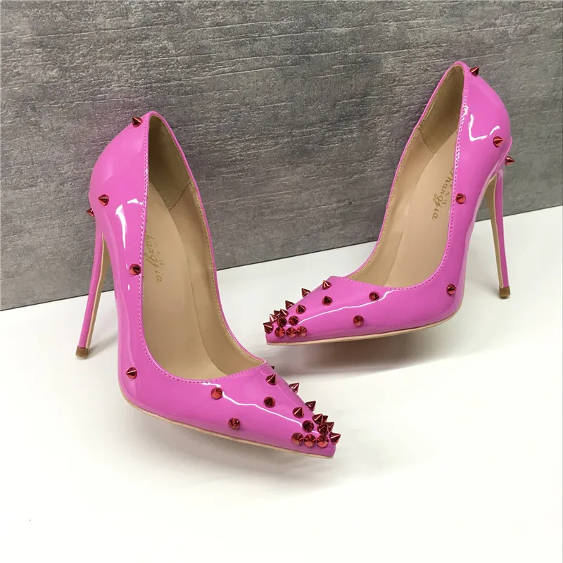 

Fashion free shipping Patent Leather spikes Poined Toes Stiletto Heel high heel shoe pump HIGH-HEELED SHOES dress shoe