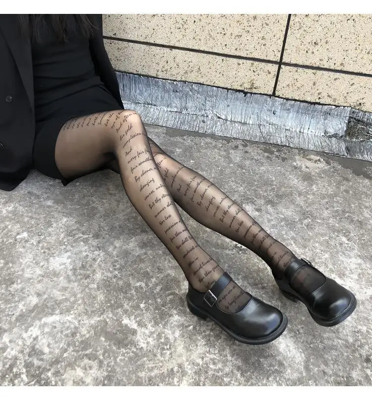 

Woman Sexy Tights Inscriptions Letter Printed Pantyhose Fashion Patterned Tattoos Pantyhose Transparent Stockings
