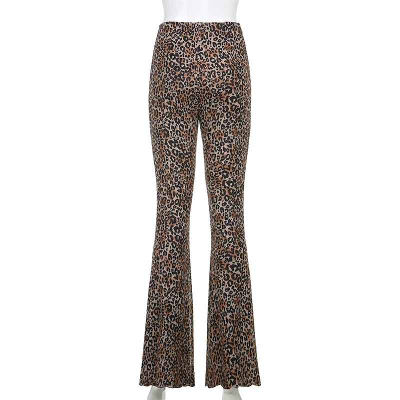 

Sweetown Brown Leopard Joggers Women High Waist Flare Pants Double Layer Mesh E Girl Aesthetic Trousers Female Sweatpants