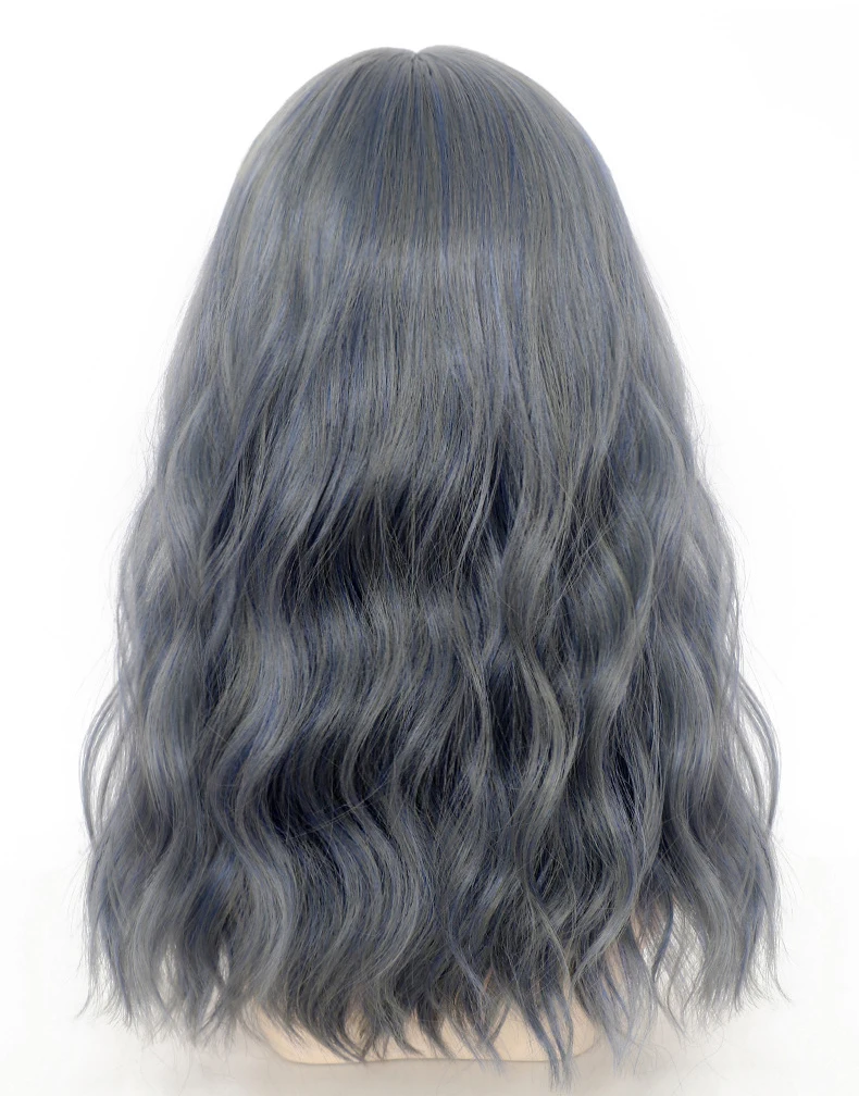 

Fashion Dark Brown Wavy Synthetic Wigs with Bangs Natural Hair Wig for Women Heat Resistant Daily Cosplay Wig Party Hairpiece