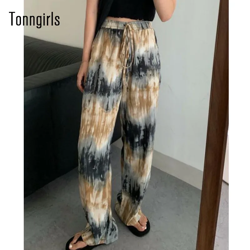 

Брюки Tonngirls женские с эластичным поясом, повседневные свободные штаны с широкими штанинами, уличная одежда, Пляжные штаны с завышенной тали...