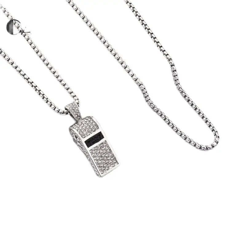 New Pave setting full rhinestones whistle pendant necklace men & ICED OUT Bling Bling Hip Hop fashion necklace CAGF0422