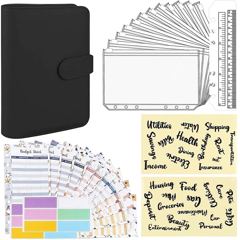 

A6 PU Notebook Binder And 12 Envelopes System Budget Planning Organizer Binder Budget Money Cash Envelope