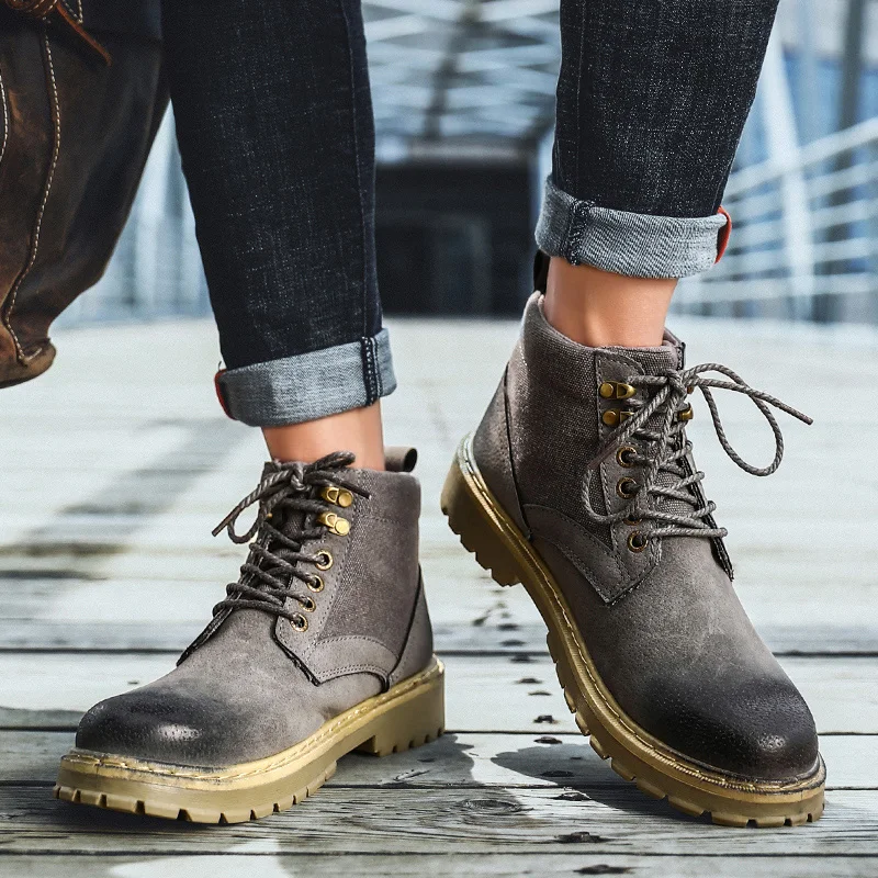 

2020 Boots Men Winter Shoes Autumn High Quality Leather Shoes Leisure Skid Ankle Boots Retro Men Lace Up Sneaker Casual Boots