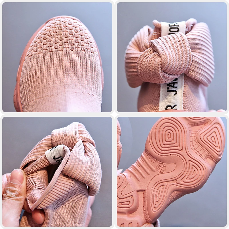 

Kids Shoes Children Air Mesh Knit Sock Shoes Baby Girls Bowknot Princess Sneakers 2021 Spring Autumn Casual Running Sports Shoes