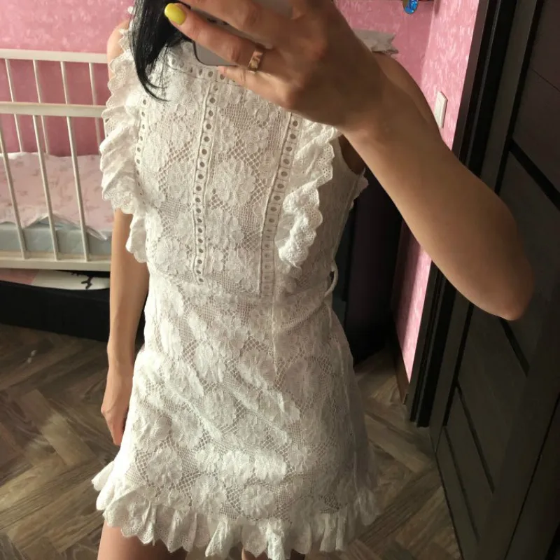 Женское простое и элегантное кружевное платье с вышивкой женское ажурное белое