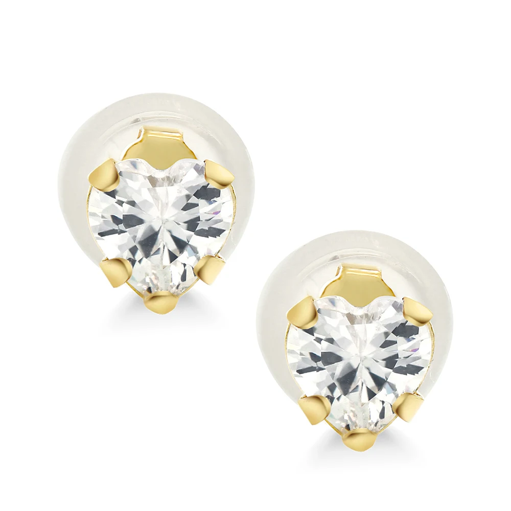 Серьги-гвоздики GemStoneKing 14K желтое золото 3 мм в форме сердца белые CZ с винтовой