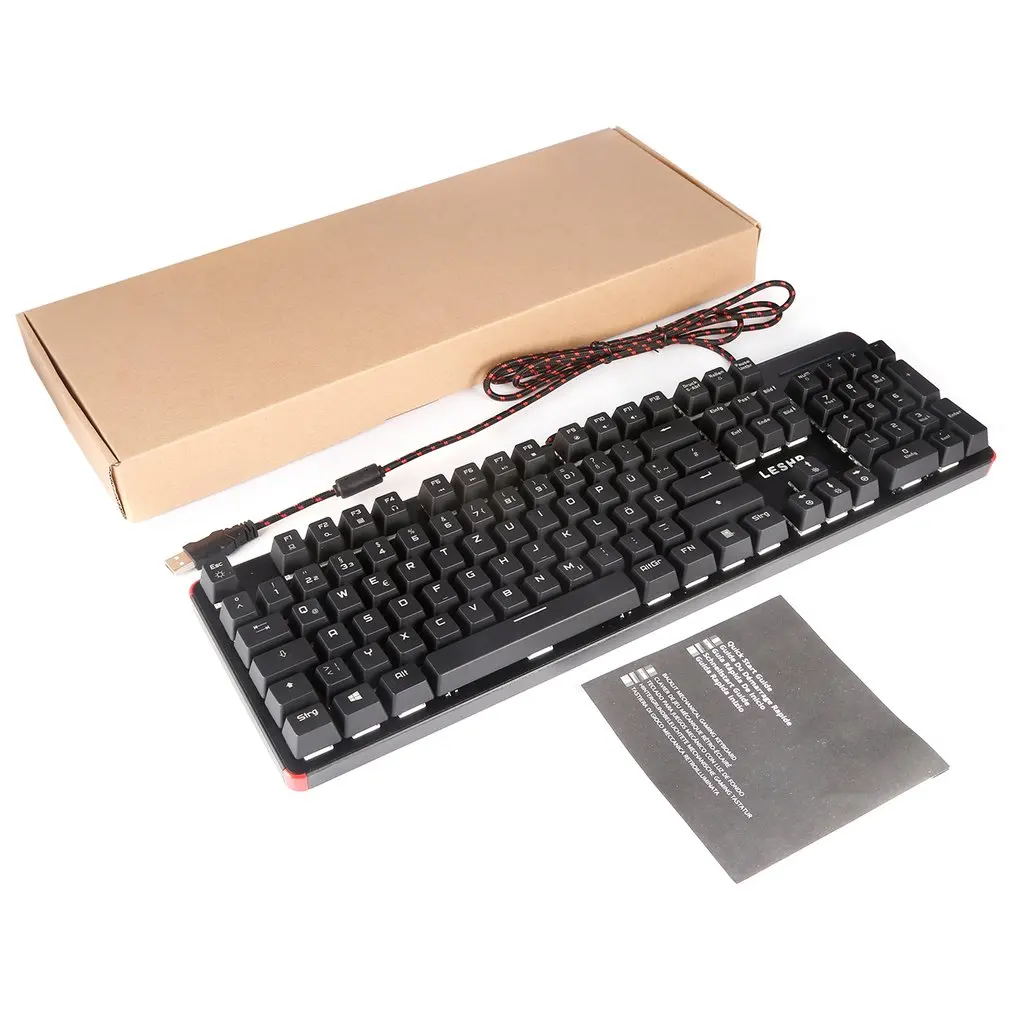 Черный LESHP USB Проводная 105 клавиша с подсветкой профессиональная игровая офисная механическая клавиатура с светодиодный подсветкой - Цвет: Черный