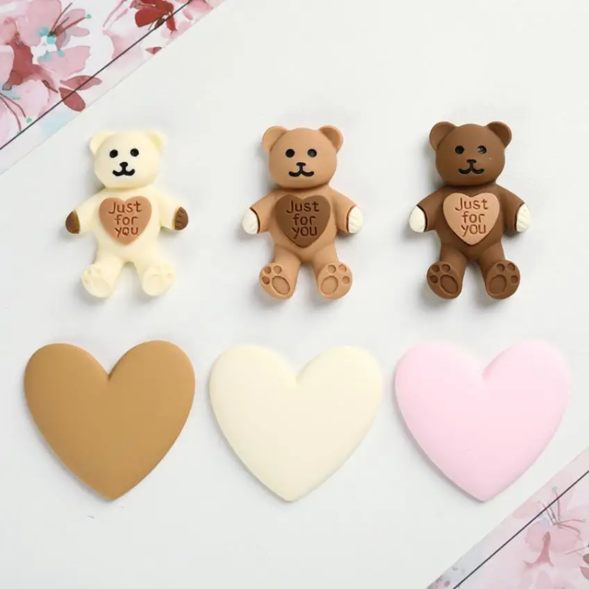 

Resin Cute Cartoon heart Bear Flatback Cabochon Kawaii Animal Scrapbooking Phone Case Decoration Craft DIY Hair Accessories