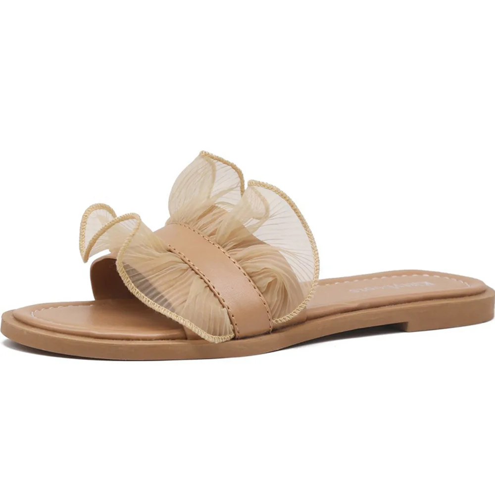 

Shoes Women Slippers Flat Shale Female Beach Slides Low Fashion Soft Sabot Luxury Round Toe Hoof Heels Sweet Rome Casual Fabric