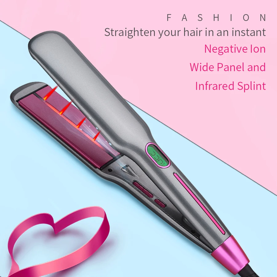 

Infrared Hair Straightener Curling Irons Professional Anion LCD Display 2inch Wide Plate Flat Iron Curler Hair Styling Tools