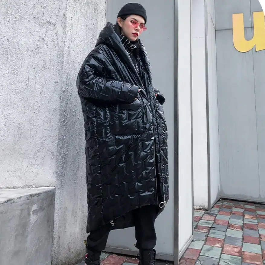 Зимний уличный стиль серебро фабричные блестящие плотное теплое пальто из