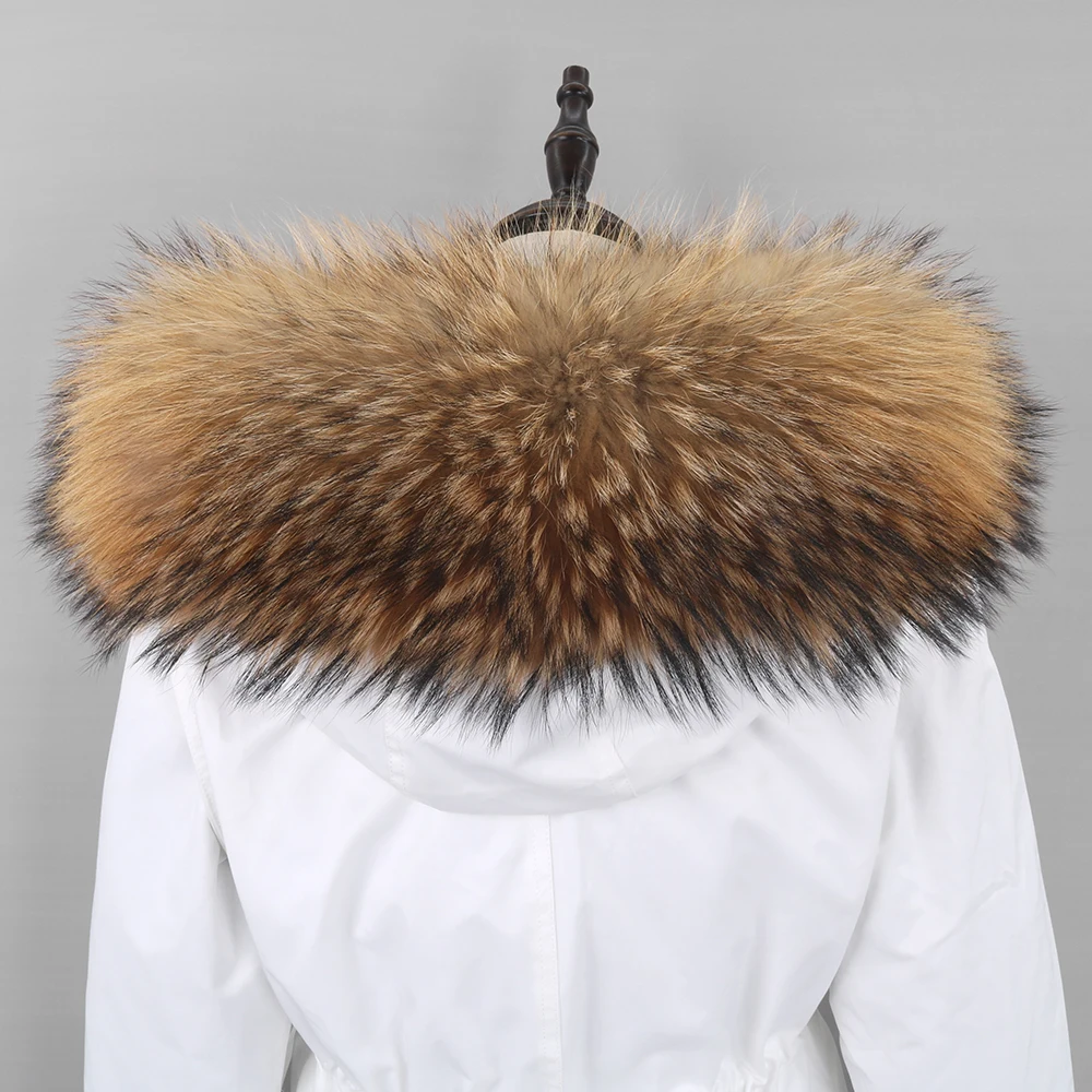 Women Real Fur Coat Winter X-long Jacket White Color Waterproof Fabric Windbreaker Big Fur Collar Removable Outerwear Brand