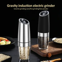 automatic salt and pepper spice grinder gravity electric pepper mill adjustable ceramic with led light spice mill for kitchen