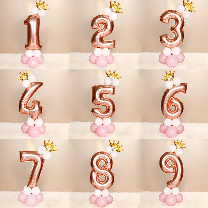 

13pcs 32inch Ballon Set Rose Gold Number 0-9 Foil Air Globos Baby Shows Latex Macaron Balloons Wedding Birthday Party Decoration