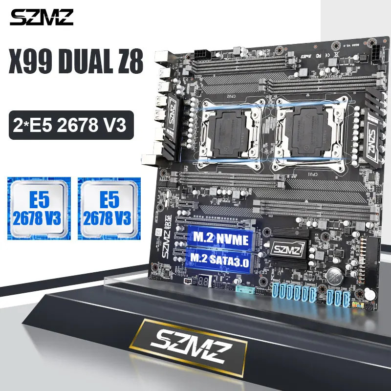 Bestellen SZMZ X99 Dual CPU Sockel LGA 2011-3 Motherboard Set Mit 2 Stücke Xeon E5 2678V 3 2678 V3 Mainmoard Combo Kit
