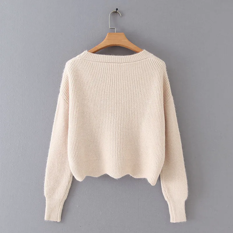 Женский модный однотонный вязаный свитер кроп-топы женский милый кашемировый