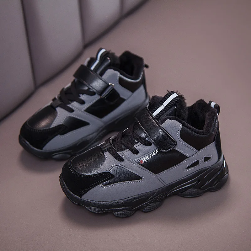 Зимняя детская повседневная обувь теплые кроссовки с бархатной подкладкой