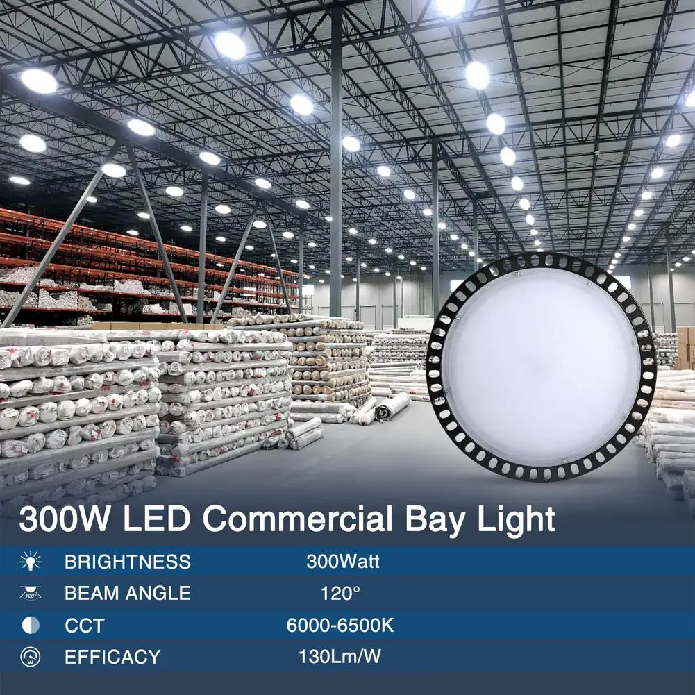 

100W/200W/300W LED High Bay Light Fixture AC110V 6500K Daylight Industrial Commercial Bay Lighting For Warehouse Workshop