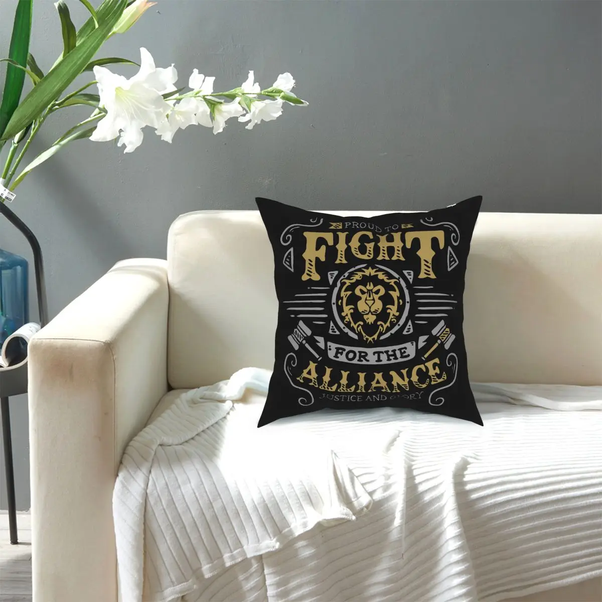 

World Of Warcraft Wow Fight For The Alliance Throw Pillow Cover Polyester Throw Pillow Pillowcase 40x40 Pillowcover Home Decor
