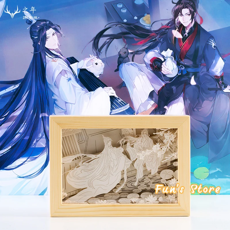 

Anime Official MDZS Mo Dao Zu Shi Merch 3D Paper Carving Wood Frame Night Lights Figure Crafts The Untamed Wei Wuxian Lan Wangji