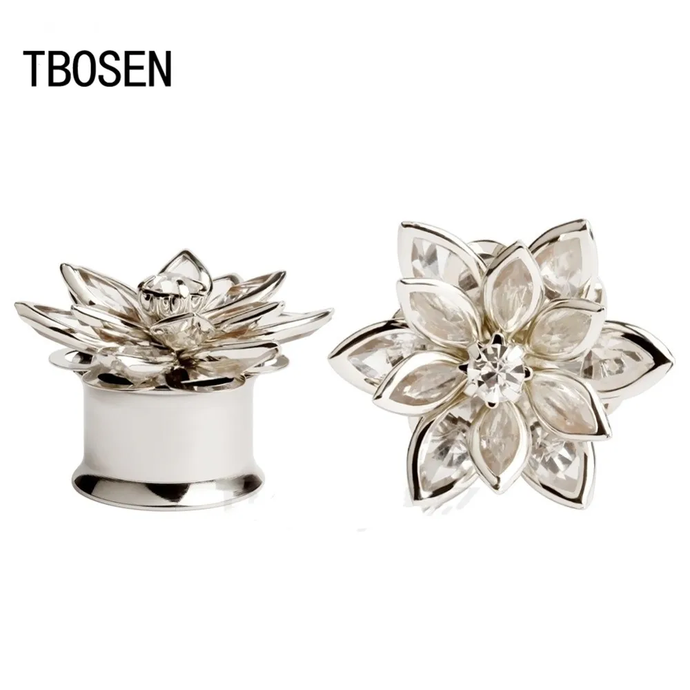 TBOSEN new arrival fashion flower ear plugs stainless steel gold tunnels piercing gauges metal body jewelry pair selling | Украшения и