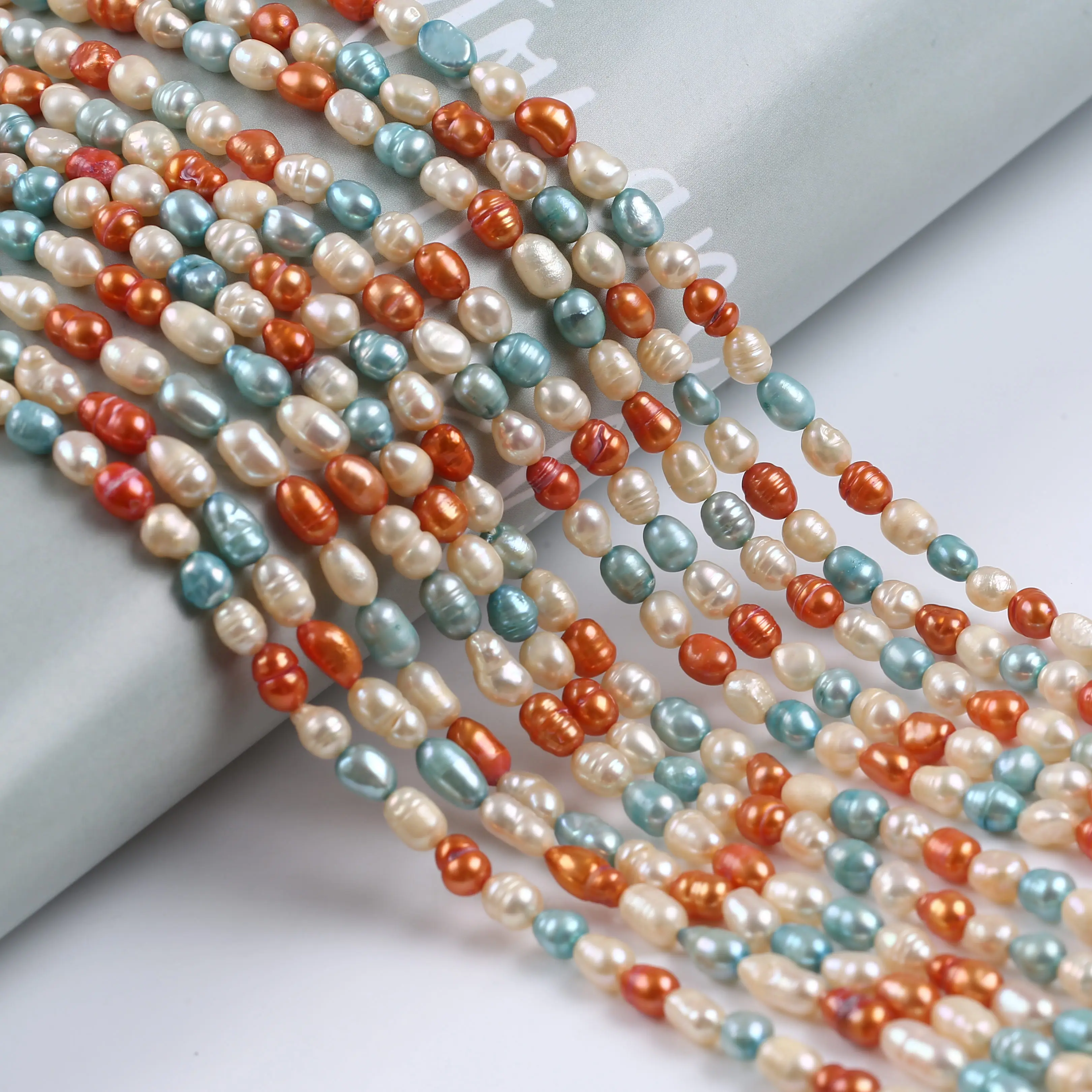 

4-5mm Rice Freshwter Pearl String Multi Colors Summer Colors Bohemia Hot Ins Necklace