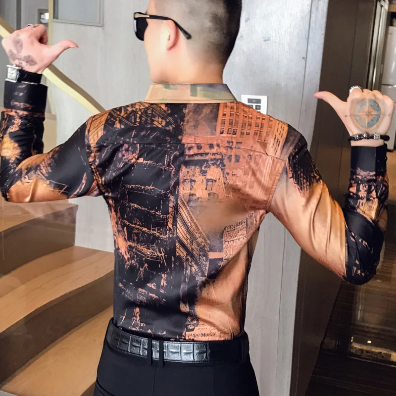Мужская рубашка с головой льва, DJ Singer Camisa Homem Prom Camisa Masculina, Роскошная золотая рубашка с принтом животных, мужская рубашка с длинными рукавами, вечерние Клубные