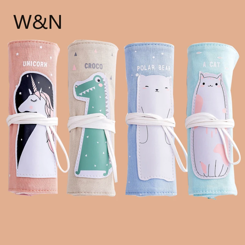 

Unicorn Pencil Case For girls Canvas School Pencil Case Roll Up Pencil Bag Portable Pencil Box School Supplies material escolar