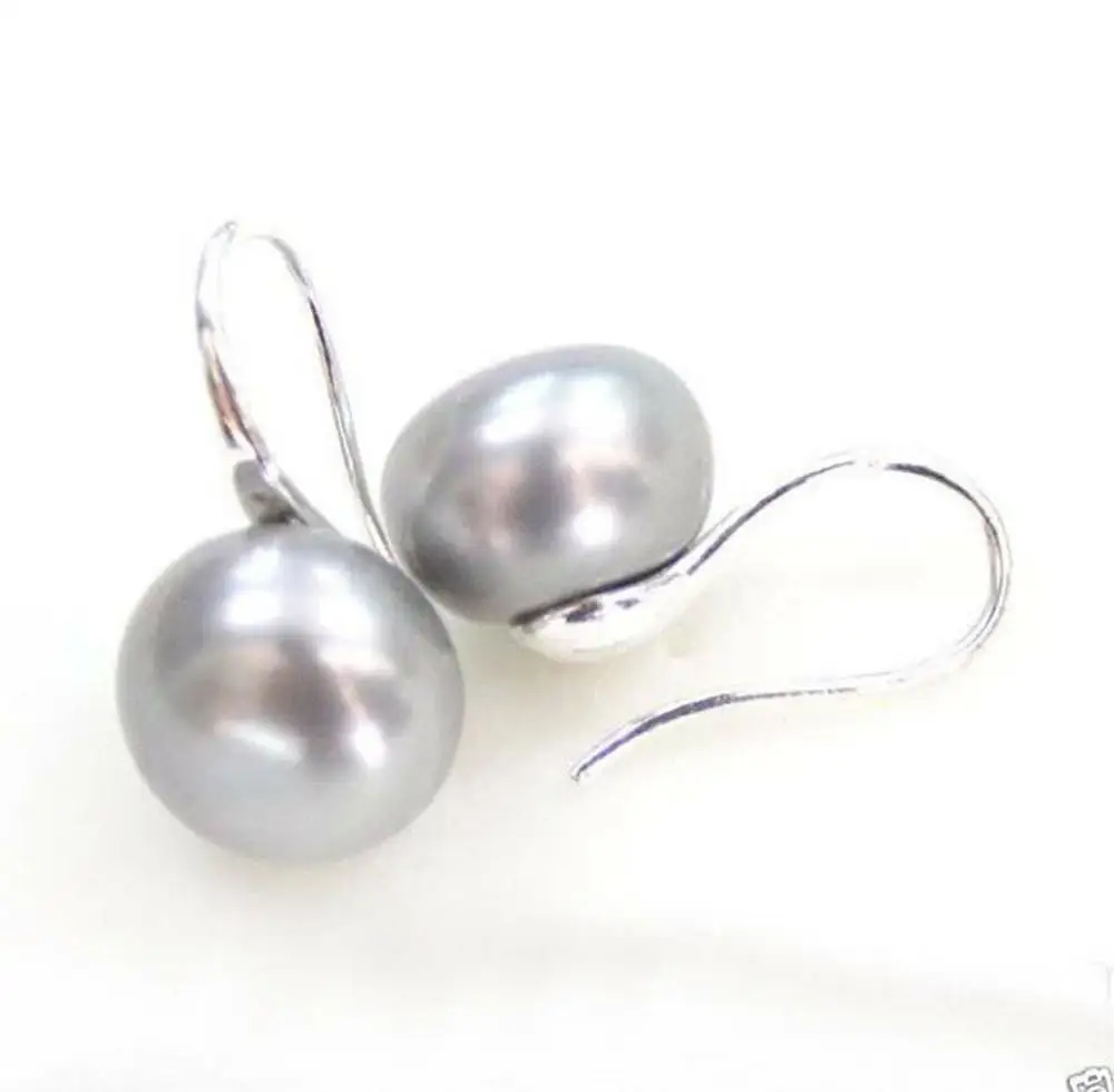 

Genuine Natural 10-11mm Gray Akoya Freshwater Pearl Silver Hook Dangle Earrings