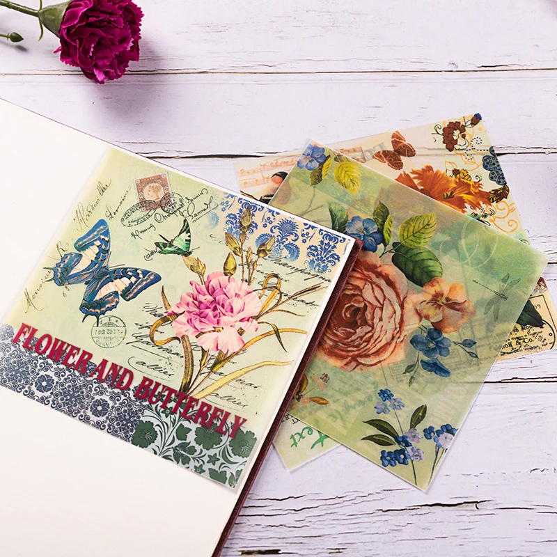 8 шт. винтажные бумажные накладки с цветами и бабочками для скрапбукинга Happy Planner
