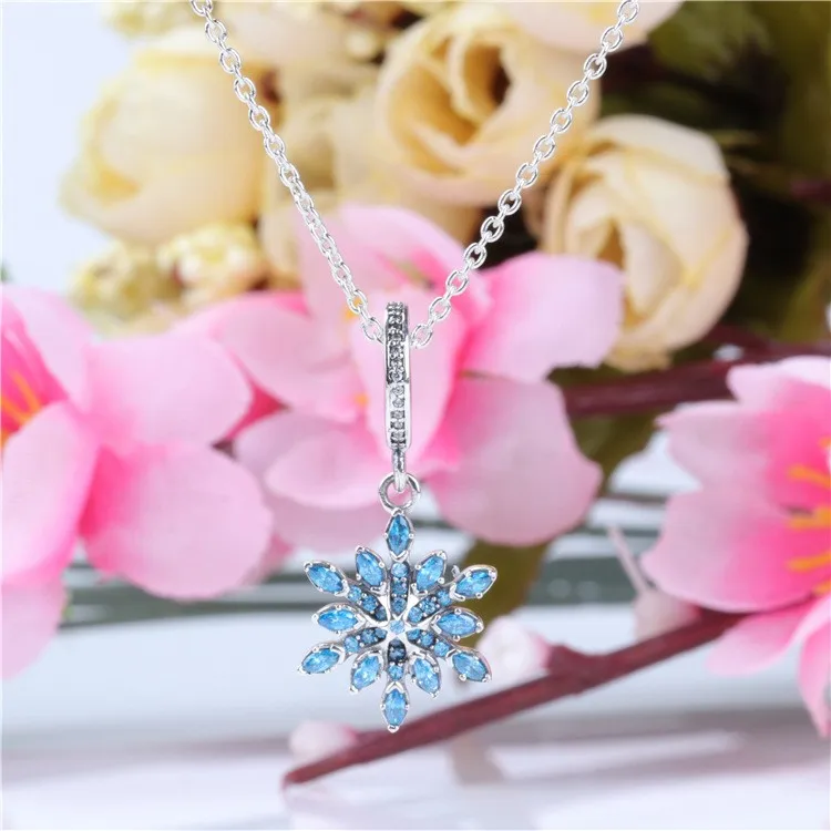 

Original 925 Sterling Silver Charm Glittering Crystal Snowflake Pendant Fit Pandora Women Bracelet & Necklace Diy Jewelry