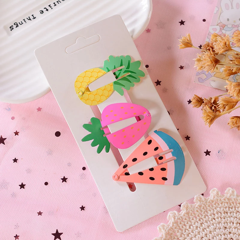 Pineapple strawberry Новинка; Детские аксессуары для волос; головной убор; комплект из 3 предметов; заколка для волос с рисунком ананаса и фруктов и радуги для девочек; заколка для волос с рисунком; BB клип - Цвет: Pineapple strawberry