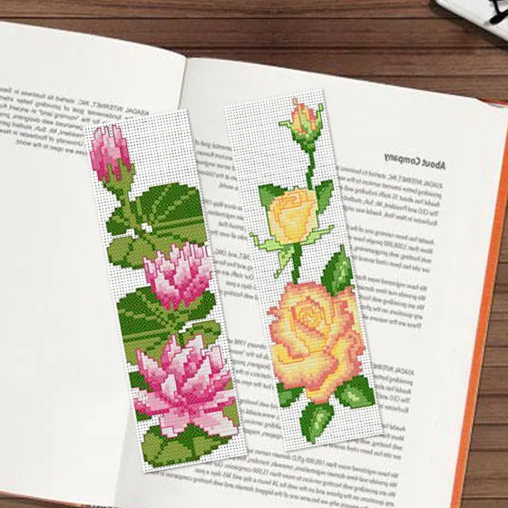 

DIY Cross Stitch Bookmark Flowers Plastic Fabric Needlework Embroidery Crafts Counted Cross-Stitching Kit