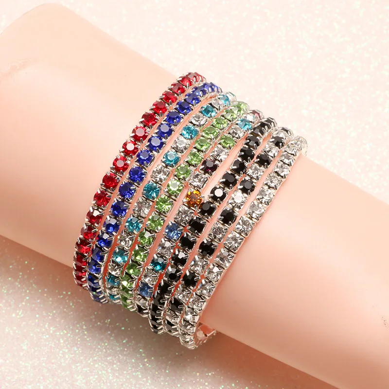 

New Full Diamond Multicolor Single Row Bracelet Thin Chain Elastic Bracelet Ladies Fashion Jewelry Bracelets For Women