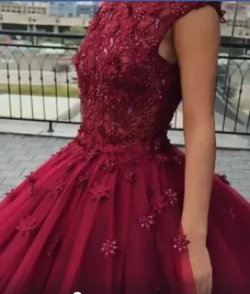 

Red Ruffle Lace Appliqued Ball Gown Evening Dresses Plus size prom party gown sweep train plus size open backless formal wear
