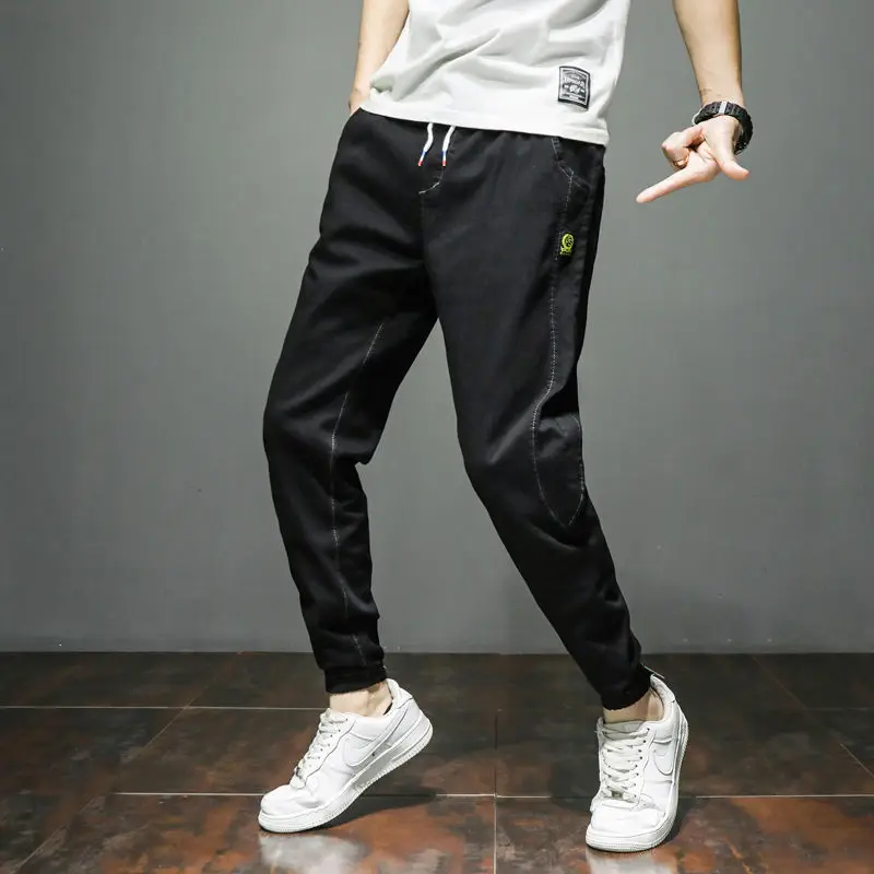 Autumn and winter thick loose jeans men's waist elastic waist Korean style trend all-match casual trousers men