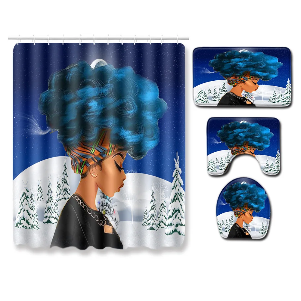 

Zeegle 4pcs Bathroom Mat Set Christmas Curtain Non-slip Bathroom Doormat Absorbent Foot Rug Soft Toilet Cover Seat Mat WC Carpet