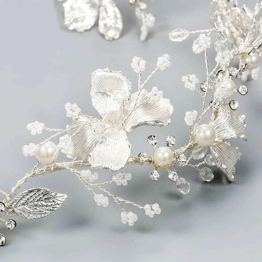 1pc/lot Wedding Bridal Fairy Lady Silver Plated Leaves Butterfly Clear Crystal Twigs Long Vine Headband Handmade Hair Accessory | Украшения