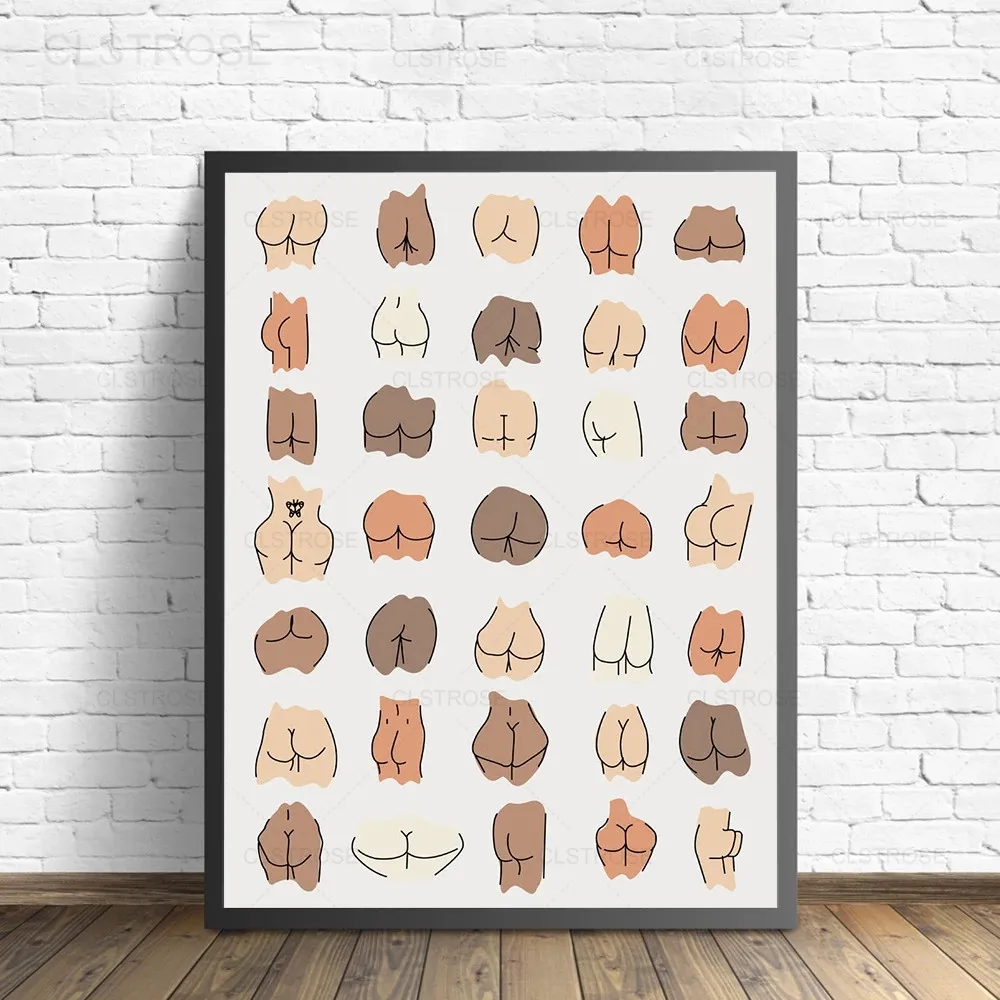 

Abstract Creative Pictures Cartoon Butt Posters of Various Skin Tones Modern Home Decoration for Bathroom Funny Canvas Painting