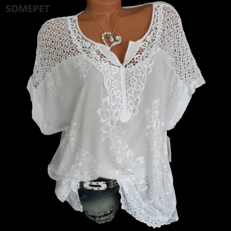 

Large size lace women blouses summer cotton women blouses tops V-neck bat sleeve embroidery high quality women shirt 6XL