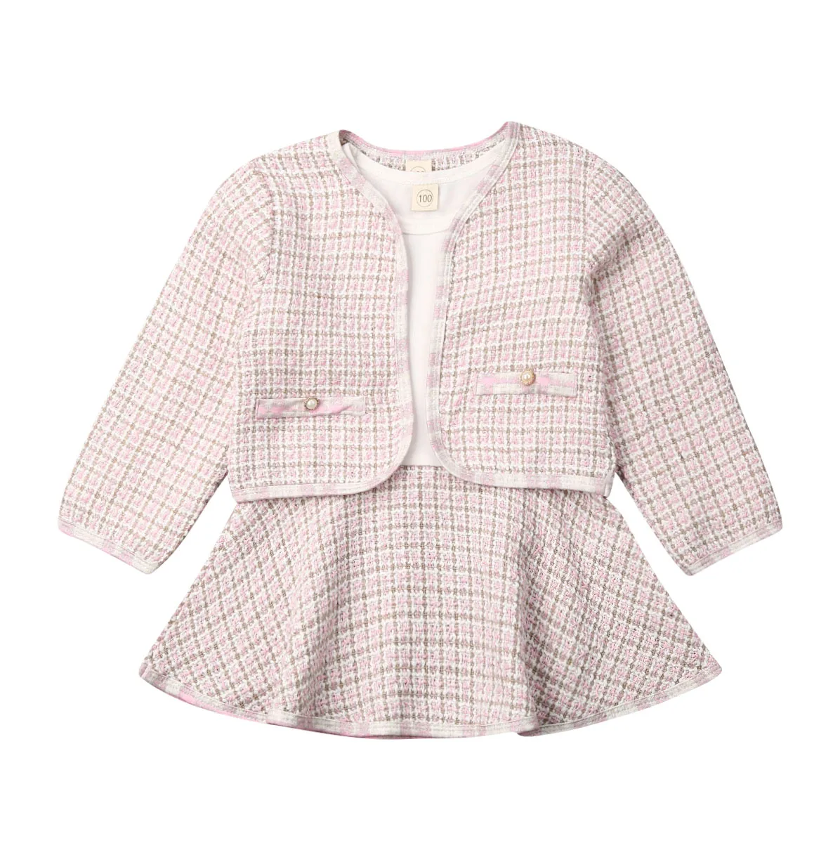 

2PCS Autumn Winter Spring Party Baby Girls Clothes Plaid Coat Tops+Tutu Dress Formal Outfits Fit For 0-6 Years
