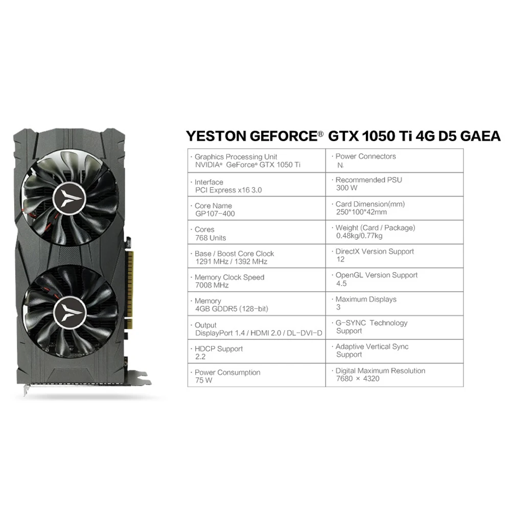 Yeston GeForce GTX 1050Ti GPU 4 ГБ GDDR5 128 бит игровой настольный компьютер ПК Поддержка