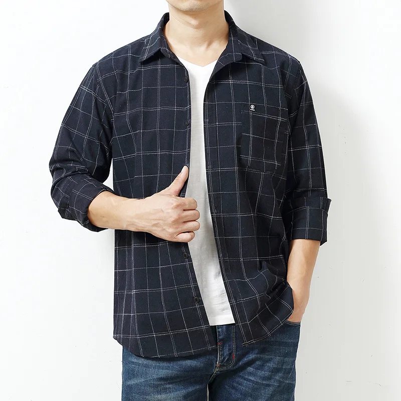 

2020 autumn new fat man shirt extra large men's long sleeve shirt fat Plaid Shirt 1736